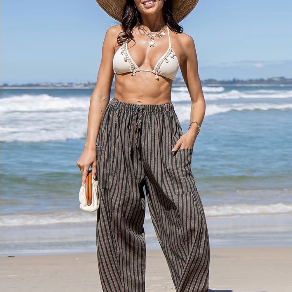 TARSE Womens Linen Wide Leg Pants - Picture 2 of 4
